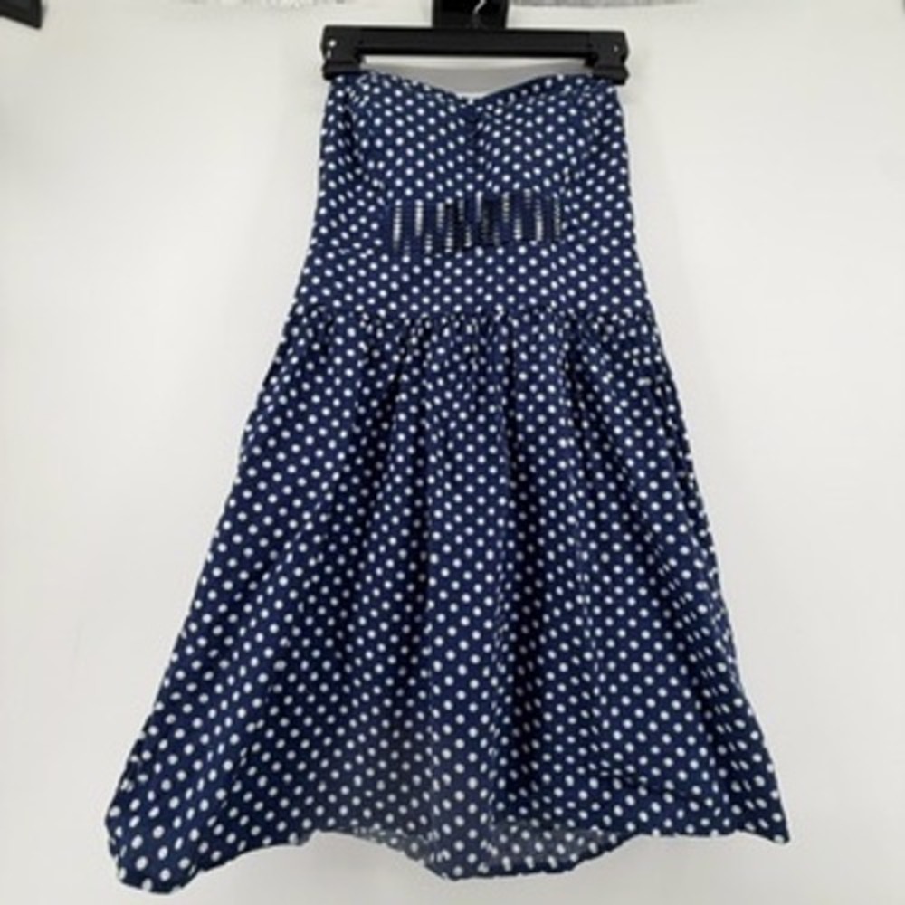 BeBop Retro Womens Navy Blue White Polka Dot Strapless Sweetheart Dress Large